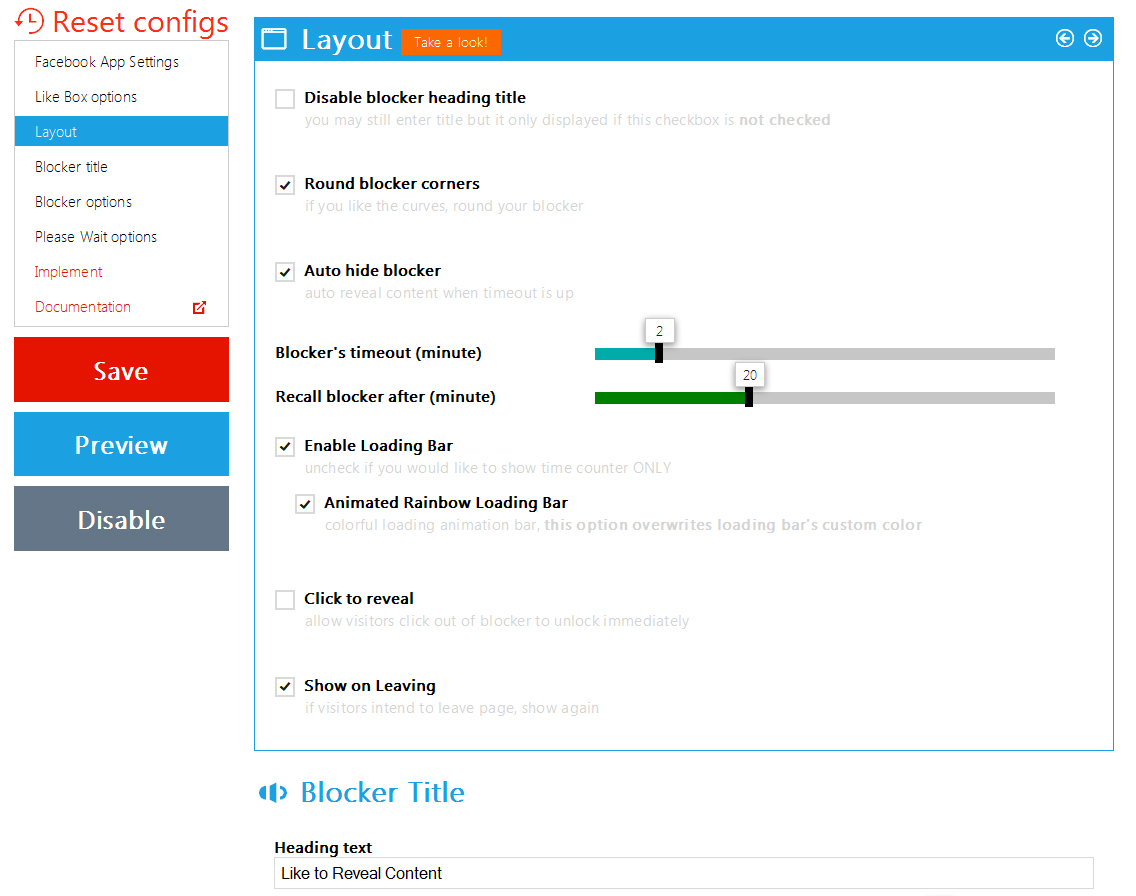 Like2Reveal: Builder layout and functions